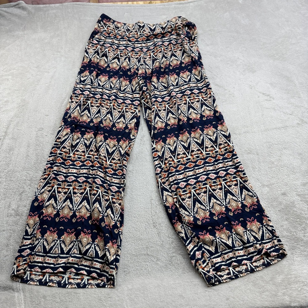 Solitaire Wide Leg Pants Womens L Navy Tribal Boho Festival Summer Hippie Resort